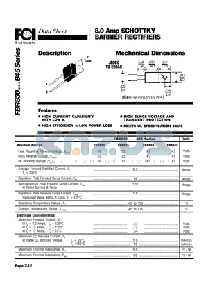 FBR845 datasheet - 8.0 Amp SCHOTTKY BARRIER RECTIFIERS