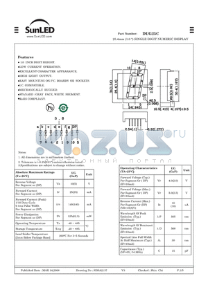 DUG25C datasheet - 25.4mm (1.0 ) SINGLE DIGIT NUMERIC DISPLAY