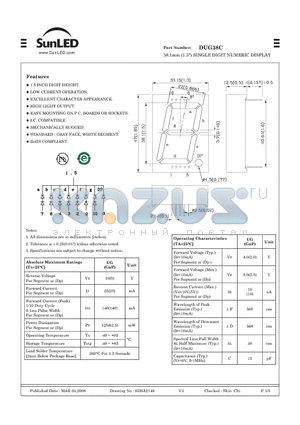 DUG38C datasheet - 38.1mm (1.5) SINGLE DIGIT NUMERIC DISPLAY