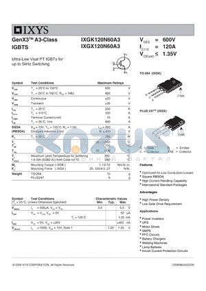 IXGK120N60A3 datasheet - GenX3 A3-Class IGBTS