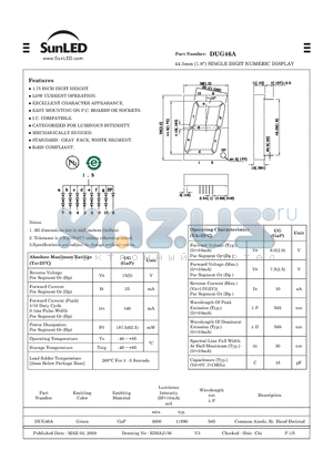 DUG46A datasheet - 44.5mm (1.8) SINGLE DIGIT NUMERIC DISPLAY