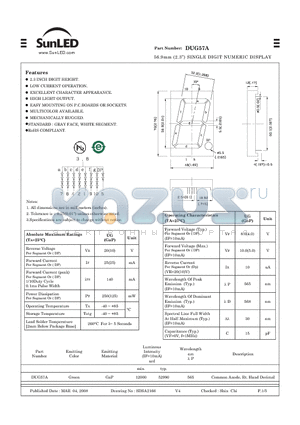 DUG57A datasheet - 56.9mm (2.3) SINGLE DIGIT NUMERIC DISPLAY