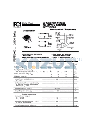 FBRD20100 datasheet - 20 Amp High Voltage SCHOTTKY BARRIER RECTIFIERS