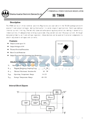 H7808 datasheet - 3-TERMINAL FIXED VOLTAGE REGULATOR
