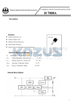 H7808A datasheet - 3-TERMINAL FIXED VOLTAGE REGULATOR