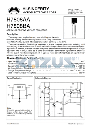 H7808AA datasheet - 3-TERMINAL POSITIVE VOLTAGE REGULATOR