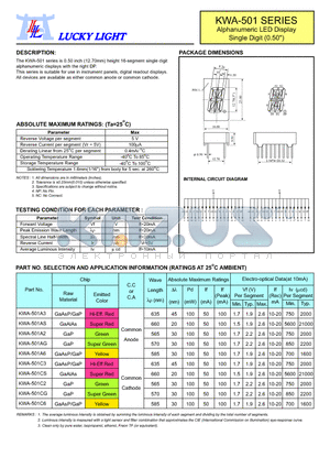 KWA-501CG datasheet - Alphanumeric LED Display Single Digit (0.50)