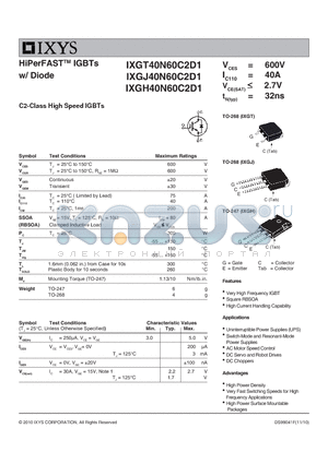 IXGJ40N60C2D1 datasheet - HiPerFASTTM IGBTs w/ Diode