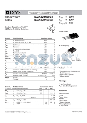 IXGK320N60B3 datasheet - GenX3 600V IGBTs