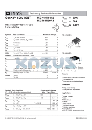 IXGH64N60A3 datasheet - GenX3 600V IGBT