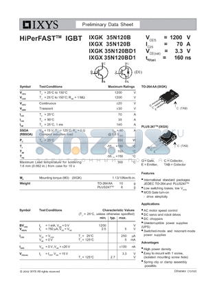 IXGK35N120B datasheet - HiPerFAST IGBT