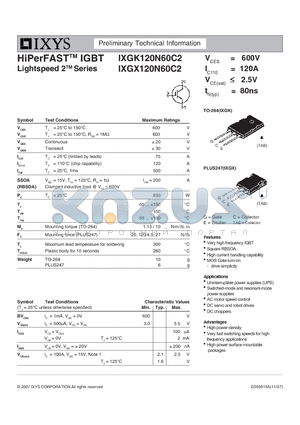 IXGK120N60C2 datasheet - HiPerFAST IGBT Lightspeed 2 Series