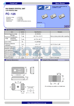 FC-125 datasheet - kHz RANGE CRYSTAL UNIT LOW PROFILE SMD