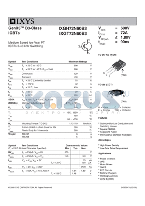 IXGH72N60B3 datasheet - GenX3 B3-Class IGBTs