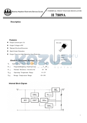 H7809A datasheet - 3-TERMINAL FIXED VOLTAGE REGULATOR