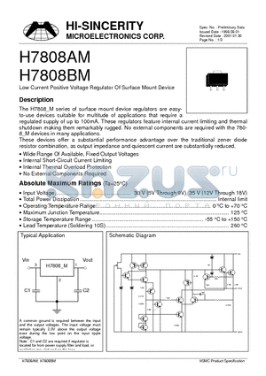 H7808BM datasheet - Low Current Positive Voltage Regulator Of Surface Mount Device
