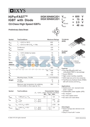 IXGK50N60C2D1 datasheet - HiPerFAST IGBT with Diode