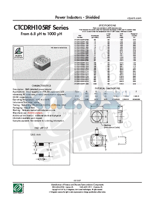 CTCDRH105RF-390N datasheet - Power Inductors - Shielded