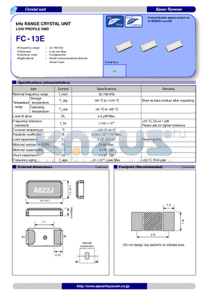 FC-13E datasheet - kHz RANGE CRYSTAL UNIT LOW PROFILE SMD