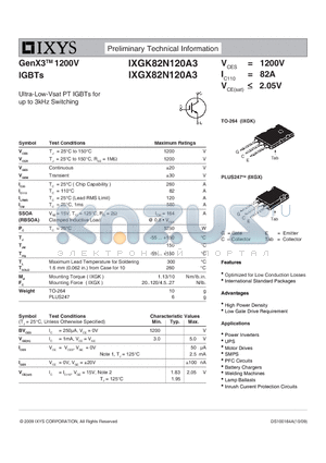 IXGK82N120A3 datasheet - GenX3 1200V IGBTs