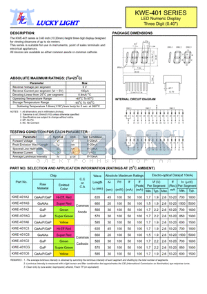 KWE-401 datasheet - LED Numeric Display Three Digit (0.40)