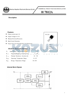 H7812A datasheet - 3-TERMINAL FIXED VOLTAGE REGULATOR