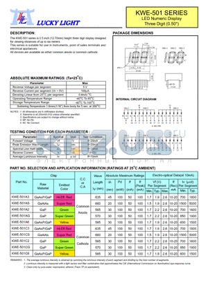 KWE-501 datasheet - LED Numeric Display Three Digit (0.50)
