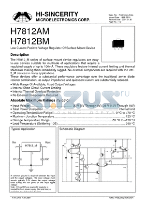 H7812AM datasheet - Low Current Positive Voltage Regulator Of Surface Mount Device