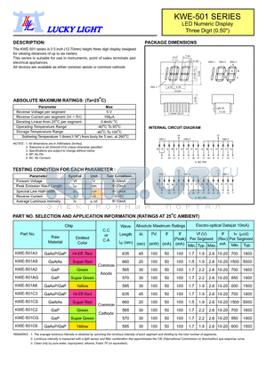 KWE-501AS datasheet - LED Numeric Display Three Digit (0.50)