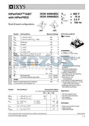 IXGN50N60BD2 datasheet - HiPerFAST IGBT with HiPerFRED