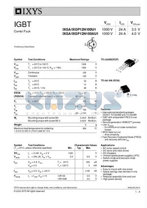 IXGP12N100U1 datasheet - IGBT - Combi Pack