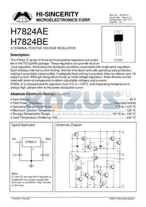 H7824AE datasheet - 3-TERMINAL POSITIVE VOLTAGE REGULATOR