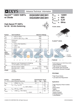 IXGK50N120C3H1 datasheet - GenX3 1200V IGBTs w/ Diode