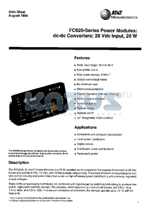 FC020 datasheet - FC020-SERIES POWER MODULES : DC-DC CONVERTERS ; 28 VDC INPUT, 20W