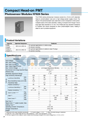 H7826 datasheet - Compact Head-on PMT