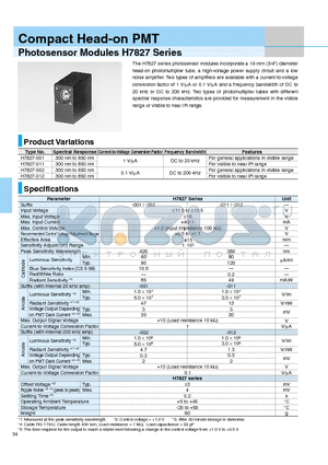 H7827 datasheet - Compact Head-on PMT
