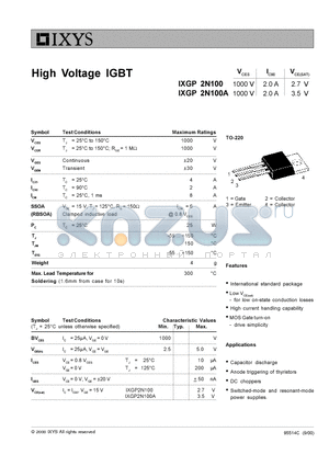 IXGP2N100 datasheet - High Voltage IGBT