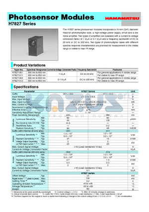 H7827-011 datasheet - photosensor modules consist of a 28-mm (1-1/8