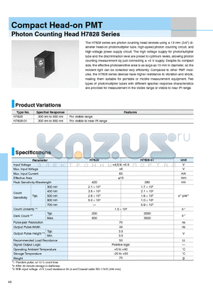 H7828 datasheet - Compact Head-on PMT