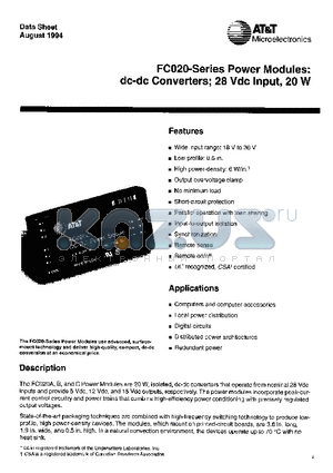 FC020B datasheet - FC020-SERIES POWER MODULES : DC-DC CONVERTERS ; 28 VDC INPUT, 20W