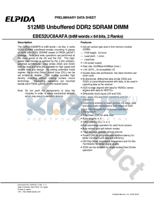 EBE52UC8AAFA-4A-E datasheet - 512MB Unbuffered DDR2 SDRAM DIMM