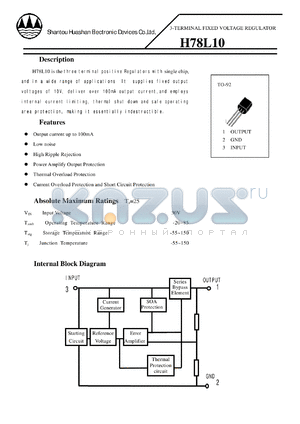 H78L10 datasheet - 3-TERMINAL FIXED VOLTAGE REGULATOR