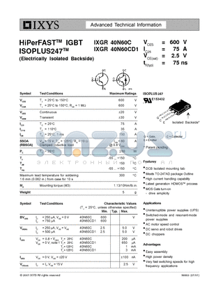 IXGR40N60CD1 datasheet - HiPerFAST IGBT ISOPLUS247