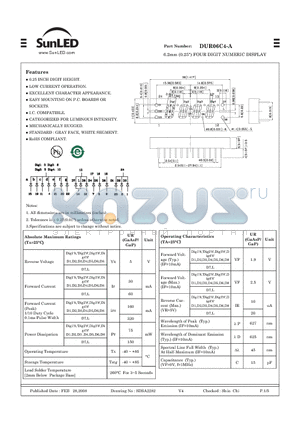 DUR06C4-A datasheet - 6.2mm (0.25) FOUR DIGIT NUMERIC DISPLAY