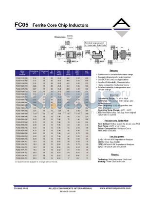 FC05-180K-RC datasheet - Ferrite Core Chip Inductors