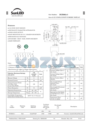 DUR06A-1 datasheet - 8mm (0.32) SINGLE DIGIT NUMERIC DISPLAY