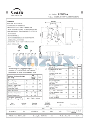 DUR07A2-A datasheet - 7.62mm (0.3) DUAL DIGIT NUMERIC DISPLAY