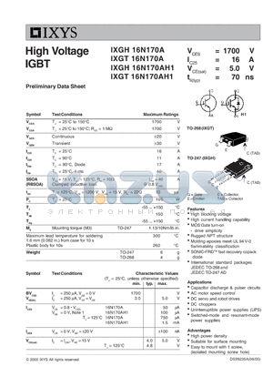 IXGT16N170A datasheet - High Voltage IGBT