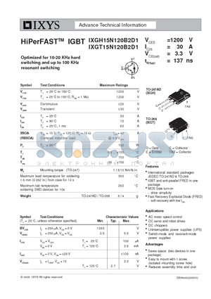 IXGT15N120B2D1 datasheet - HiPerFAST IGBT