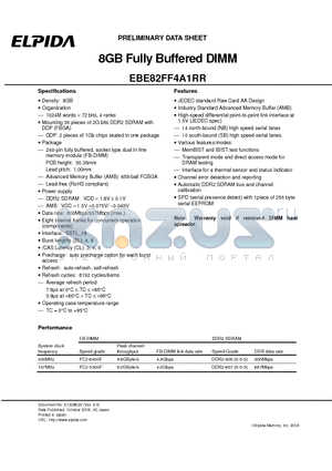 EBE82FF4A1RR-6E-E datasheet - 8GB Fully Buffered DIMM